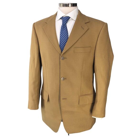 Daniel Hechter Blazer Mens 40R Camel Wool Sport Coat Three Button Jacket Tan